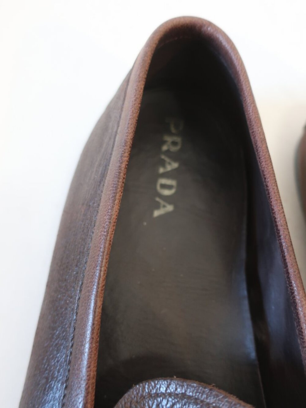 Mens Prada Brown Leather Slip On Loafer Shoes 11 1/2 - Picture 4 of 12